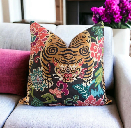 Tibetan Tiger Pillow Cover 18x18, 20x20, 22x22, 24x24, 12x20, 12x22, 14x22 Chinoiserie Throw Pillow Cover Chinoiserie Asian Tiger Cover