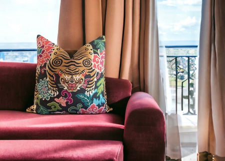 Tibetan Tiger Pillow Cover 18x18, 20x20, 22x22, 24x24, 12x20, 12x22, 14x22 Chinoiserie Throw Pillow Cover Chinoiserie Asian Tiger Cover