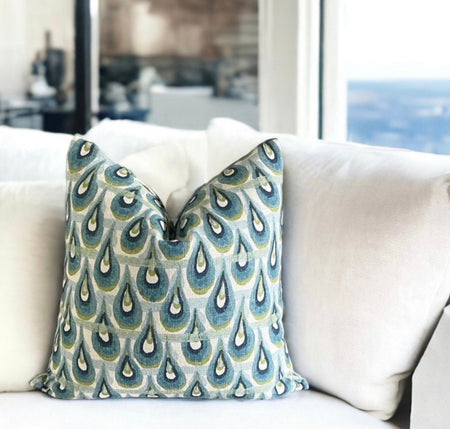 Peacock Throw Pillow Cover 18x18 20x20 22x22 24x24 12x20 14x22 Chloe Birchcloth Navy Blue Teal Lime Ivory Geometric Modern