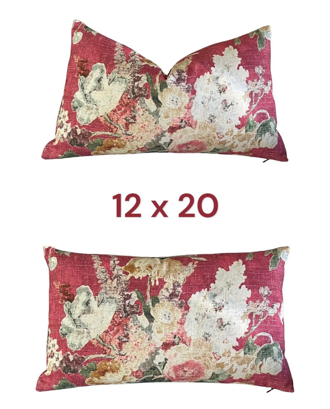 Picturesque Double Sided Throw Pillow Cover 18x18, 20x20, 22x22, 24x24 12x20 12x22 14x22 14x48 Fruit Floral French Country Cover Crimson