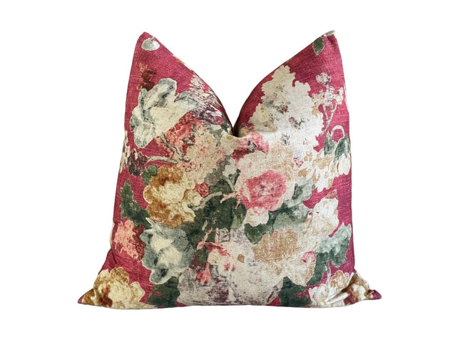 Picturesque Double Sided Throw Pillow Cover 18x18, 20x20, 22x22, 24x24 12x20 12x22 14x22 14x48 Fruit Floral French Country Cover Crimson