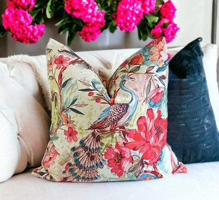 Kingsway Jewel Pillow Cover 18x18, 20x20, 22x22, 24x24, 12x20, 12x22, 14x22 Peacock Watercolor Colorful Throw Pillow Cover