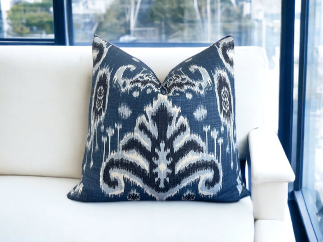 Ikat Martine Indigo Pillow Cover 18x18, 20x20, 22x22, 24x24, 12x20, 12x22, 14x22 Ikat Throw Pillow Cover