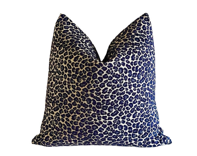 Leopard Chenille Double Sided Throw Pillow Cover 18x18, 20x20, 22x22, 24x24 12x20, 12x22 14x22 14x48 XL Lumbar Navy Cheetah Pillow Cover