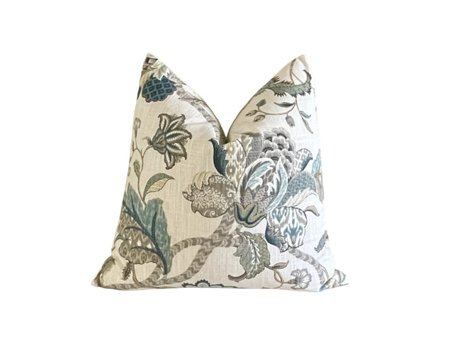 Finders Keepers Throw Pillow Cover Blue Jacobean Floral 18x18 20x20 22x22 24x24 12x20 14x22 P Kaufmann Pillow Cover