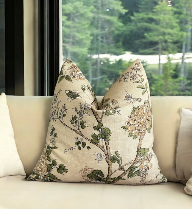 Thibaut Rye Printed Cotton Double Sided Throw Pillow Cover 18x18 20x20 22x22 24x24 12x20 12x22 14x22 16x24 12x46 Tan Throw Pillow Cover