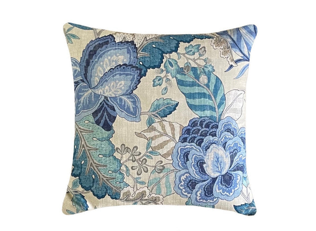 Selene Double Sided Pillow Cover 18x18, 20x20, 22x22, 24x24, 12x20, 12x22, 14x22 Jacobean Floral Throw Pillow Cover Duck Blues