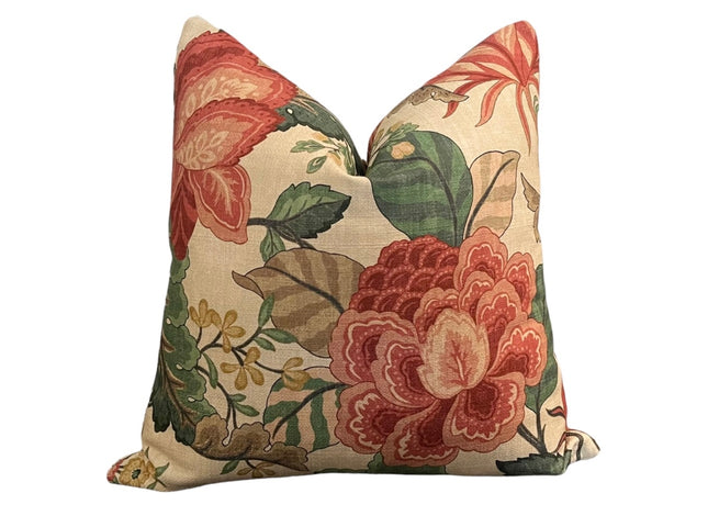 Selene Double Sided Pillow Cover 18x18, 20x20, 22x22, 24x24, 12x20, 12x22, 14x22 Jacobean Floral Multi Throw Pillow Cover Green Red Gold