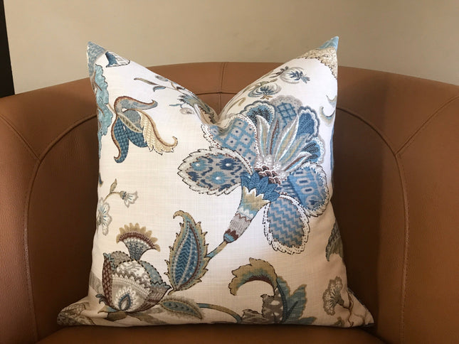 Set of 2 Throw Pillow Covers Blue Jacobean Floral 18x18 20x20 22x22 24x24 P Kaufmann Finders Keepers Pillow Cover Designer Pillow Cover