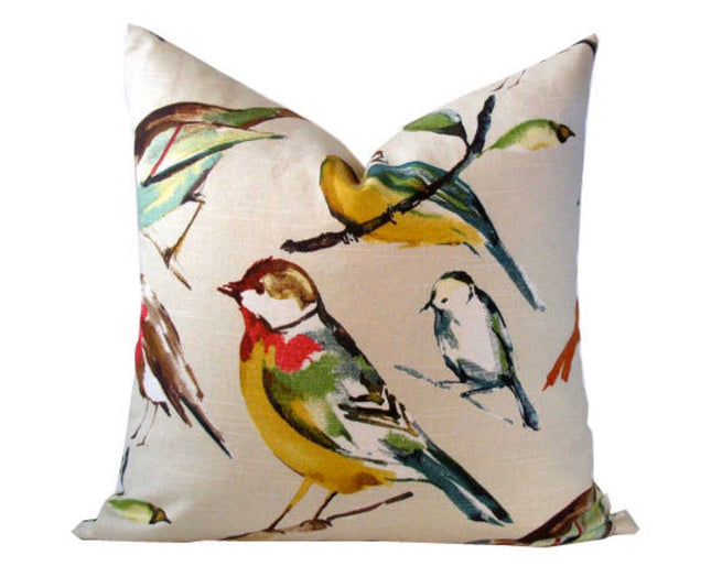 Set of 2 Throw Pillow Covers Lisette Meadow Bird Print Throw Pillow Covers Bird Throw Pillows 18x18 20x20 22x22 24x24 Spring Throw Pillow