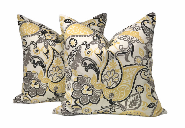 Set of Two Throw Pillow Covers Filigree Butter 18x18 20x20 22x22 24x24 Black and Yellow Throw Pillow Covers Set of Two Throw Pillow Covers