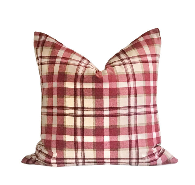 Set of 2 Throw Pillow Covers Ethan & Red 18x18 20x20 22x22 24x24 Beige and Red or Blue Pillow Covers Set of Two Pillow Covers Plaid Pillows