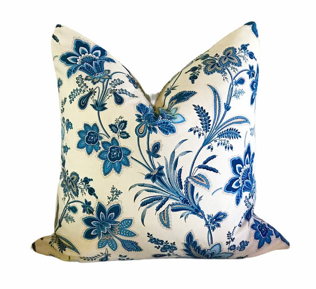 Set of 2 Blue & Cream Jacobean Throw Pillow Covers Seaside Baretta 18x18 20x20 22x22 24x24 Floral Throw Pillow Covers Blue Throw Pillow