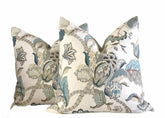 Set of 2 Throw Pillow Covers Blue Jacobean Floral 18x18 20x20 22x22 24x24 P Kaufmann Finders Keepers Pillow Cover Designer Pillow Cover