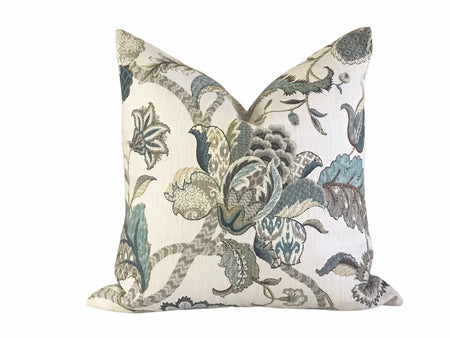 Set of 2 Throw Pillow Covers Blue Jacobean Floral 18x18 20x20 22x22 24x24 P Kaufmann Finders Keepers Pillow Cover Designer Pillow Cover