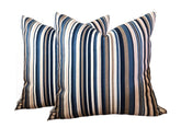 Set of Two Throw Pillows Glee & Indigo Blue Throw Pillows Navy Throw Pillow Covers 18x18 20x20 22x22 24x24 Striped Throw Pillows