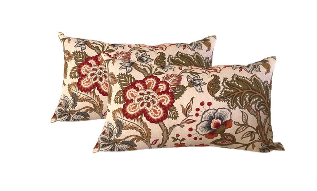 Set of (2) 12x20 Throw Pillow Covers Chalet Pabrika Floral Throw Pillows Red Floral Pillow Covers Floral Throw Pillow Covers 12x20