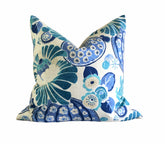 Throw Pillow Cover Copacabana Azure 18x18, 20x20, 22x22, 24x24, 12x20, 14x22 Blue Teal Ivory Cotton PK Lifestyles Tropical Beach