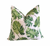 Set of 2 Throw Pillow Covers Cotton Canvas Lochmere Palm 18x18 20x20 22x22 24x24 12x20 Green White Leaf Throw Pillow Covers