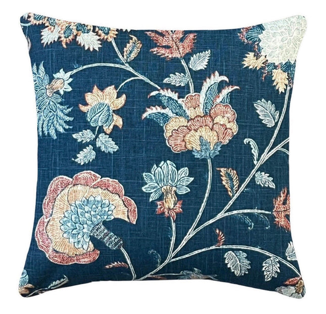 Richloom Bronte Throw Pillow Cover 18x18 20x20 22x22 24x24 12x20 14x22 14x48 XL Lumbar Indigo Floral Throw Pillow Cover