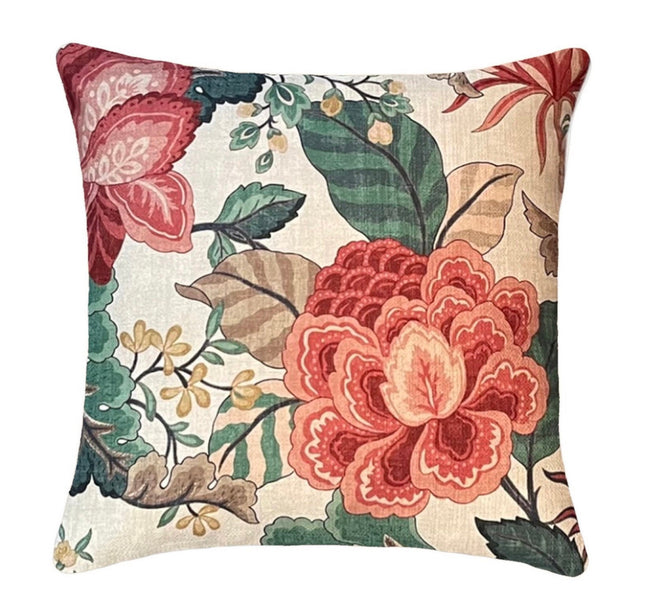 Selene Double Sided Pillow Cover 18x18, 20x20, 22x22, 24x24, 12x20, 12x22, 14x22 Jacobean Floral Multi Throw Pillow Cover Green Red Gold