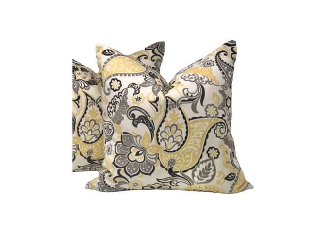 Set of Two Throw Pillow Covers Filigree Butter 18x18 20x20 22x22 24x24 Black and Yellow Throw Pillow Covers Set of Two Throw Pillow Covers