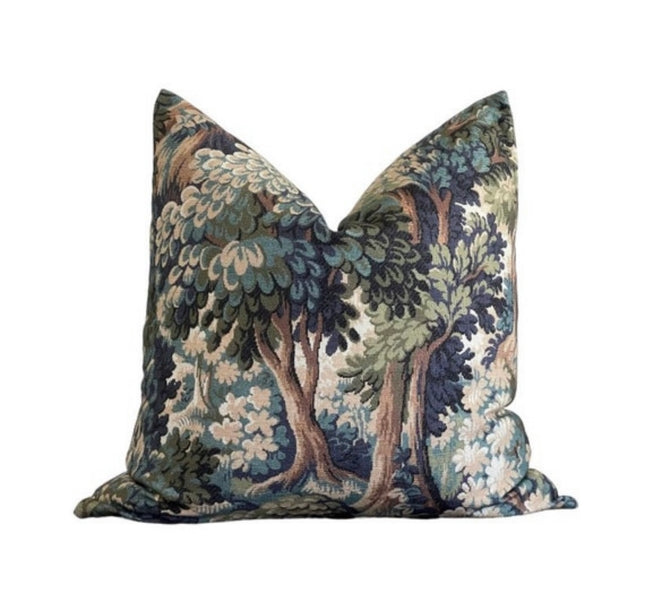 Into the Woods Printed Cotton Pillow Cover 18x18, 20x20, 22x22, 24x24, 12x20, 12x22, 14x22, 16x24, 14x46, 14x48 Forest Throw Pillow Cover