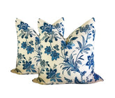 Set of 2 Blue & Cream Jacobean Throw Pillow Covers Seaside Baretta 18x18 20x20 22x22 24x24 Floral Throw Pillow Covers Blue Throw Pillow