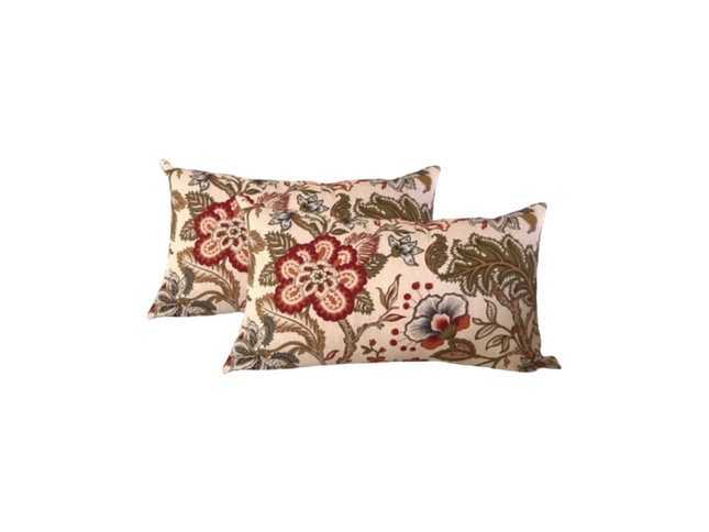 Set of (2) 12x20 Throw Pillow Covers Chalet Pabrika Floral Throw Pillows Red Floral Pillow Covers Floral Throw Pillow Covers 12x20