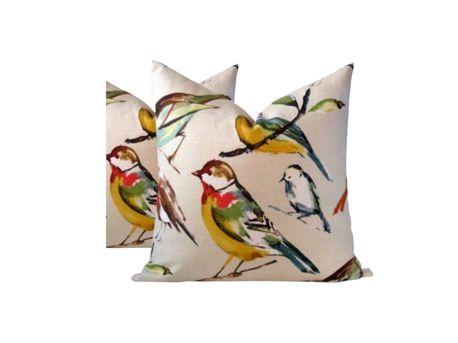 Set of 2 Throw Pillow Covers Lisette Meadow Bird Print Throw Pillow Covers Bird Throw Pillows 18x18 20x20 22x22 24x24 Spring Throw Pillow