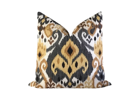 Ikat Mill Creek Throw Pillow Cover 18x18, 20x20, 22x22, 24x24, 12x20, 14x22 Charcoal, Gold, Mustard, Ivory Moroccan